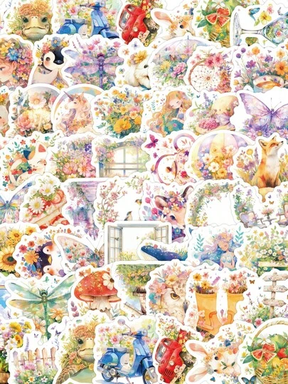 Bộ 50 miếng dán vinyl chủ đề hoa lá và động vật kỳ ảo, hình dán ngộ nghĩnh dành cho người lớn để trang trí máy tính xách tay, bình nước, ván trượt, ốp điện thoại, hành lý. Những thiết kế kỳ lân, cáo, thỏ và chuồn chuồn vui nhộn sẽ thêm nét huyền ảo cho các vật dụng hàng ngày và các dự án thủ công sáng tạo. Họa tiết sống động giúp cá nhân hóa đồ dùng cá nhân và thể hiện phong cách vui tươi.