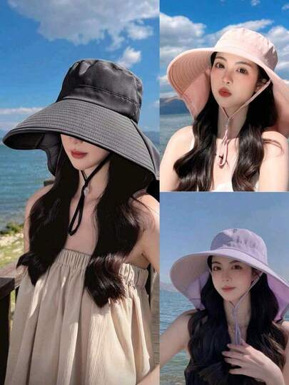 Foldable Wide Brim Sun Hat For Women, Bike Riding, Neck Protection, 99% UV Protection, Breathable, Lightweight, Portable, Multiple Colors Available