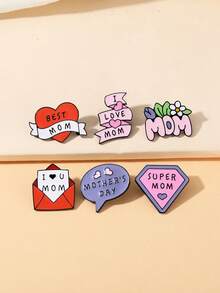 1/6枚装 时尚创意母亲节胸针，水滴形英文字母徽章，趣味别针，胸针，帽子别针，背包徽章，包包挂件，送给妈妈的理想礼物 - 彩色 - 查看 9