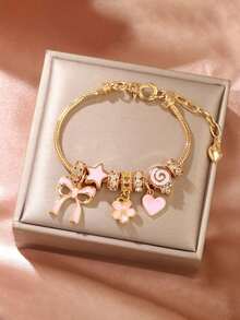 Fashionable Bowknot Candy DIY Handmade Bracelet, Small Accessory Design Bracelet, Gift For Girl, Pink Handmade Bracelet - 均碼 - 查看 1