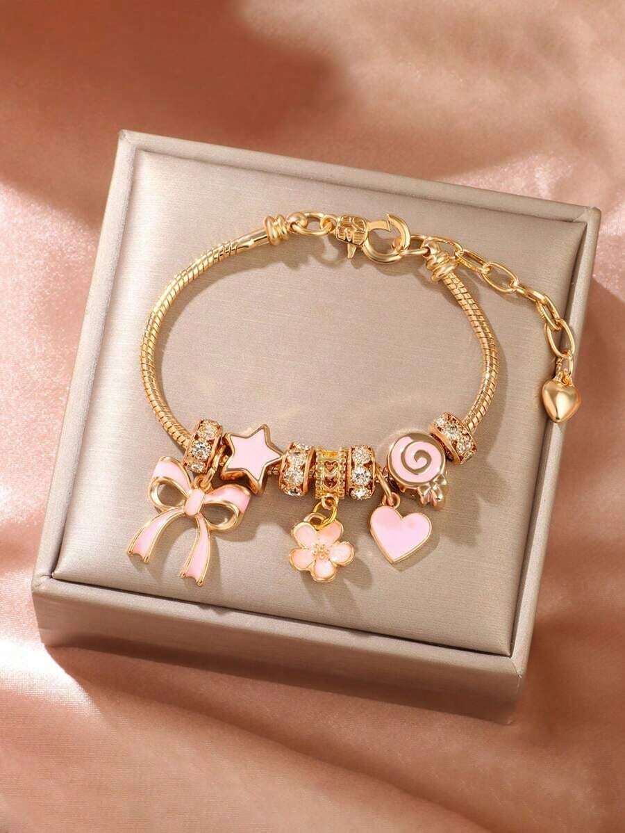 Fashionable Bowknot Candy DIY Handmade Bracelet, Small Accessory Design Bracelet, Gift For Girl, Pink Handmade Bracelet - 均碼 - 查看 1