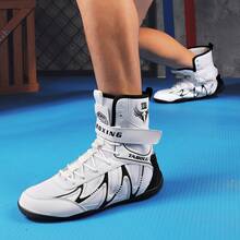 Giày đấm bốc nam, giày đấu vật chuyên nghiệp, giày tập luyện võ thuật, giày thể thao cổ cao. - trắng - Xem 10