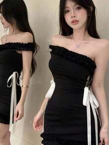 Women Short Dresses - Black - View 9