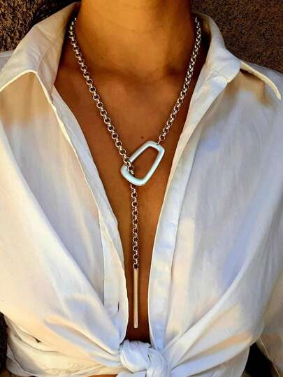 1 pieza Collar largo en forma de Y con cadena geométrica cuadrada exagerada de estilo vintage simple y elegante, adecuado para mujeres, parejas, vacaciones, citas, uso casual, fiestas, bodas, regalos para mamá, amigos