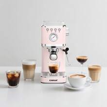 CHULUX 20 Bar Compact Espresso Maker With Powerful Milk Frother, Professional Home Coffee Machine For Cappuccino & Latte, Pink - Pink - View 1