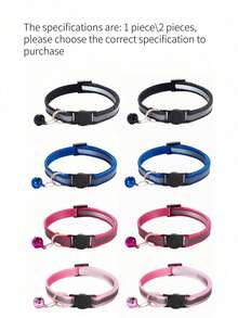 1 pieza/2 piezas Collar reflectante para gato con campana - Collar de nailon ajustable para mascotas, visible por la noche (El producto en sí no brilla, la tira reflectante reflejará la luz cuando se exponga a una fuente de luz por la noche) - Multicolor - Ver 2