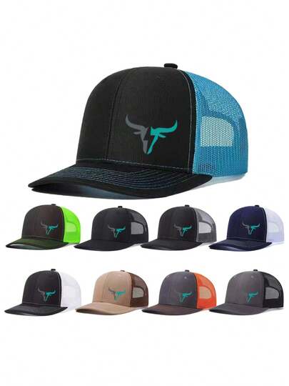 1pc Unisex Baseball Cap Bull Head Printing Hat Mesh Hats For Men Women Adjustable Trucker Hats Dad Hats