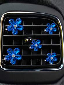 5 piezas Clip de salida de aire del coche en forma de flor con diseño de diamante de imitación artificial cristal - azul real - Ver 1