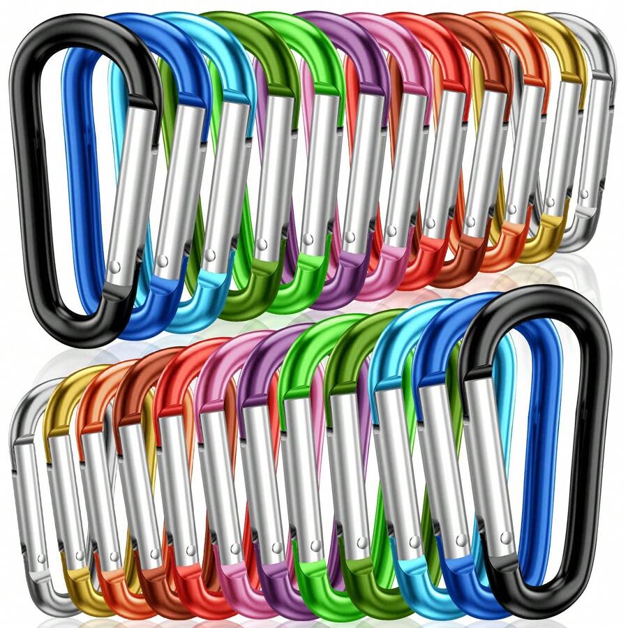 50pcs Aluminum Alloy D-Ring Carabiners, Spring Gate Clips, Small Outdoor Camping Keychain, Durable & Reliable - Multicolor - View 1