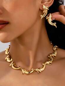 1 Set de collar con colgante de ballena de cristal exagerado de estilo europeo y americano para mujeres - Multicolor - Ver 3