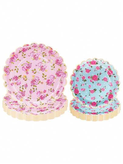 10pcs/20pcs/30pcs 7inch/9inch Elegant Vintage Floral Paper Plates, Spring Tea Party Tableware Set, Wedding Baby Shower Birthday Party Decorations