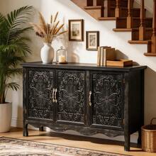 Vintage Storage Cabinet Credenza With 3 Carved Doors, Rustic Buffet Cabinet With Shelves, Accent Sideboard Wood Entryway Cabinet For Kitchen, Dining Room, Living Room, Bedroom - 黑色 - 查看 12
