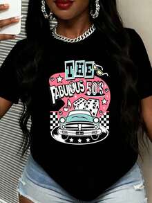 Fabulous 50s Retro Car Music Dice Party   Vintage Style    Summer Outfit 1950s Theme Costume Fashion Graphic Fashionable Women Clothing - 黑色 - 查看 1