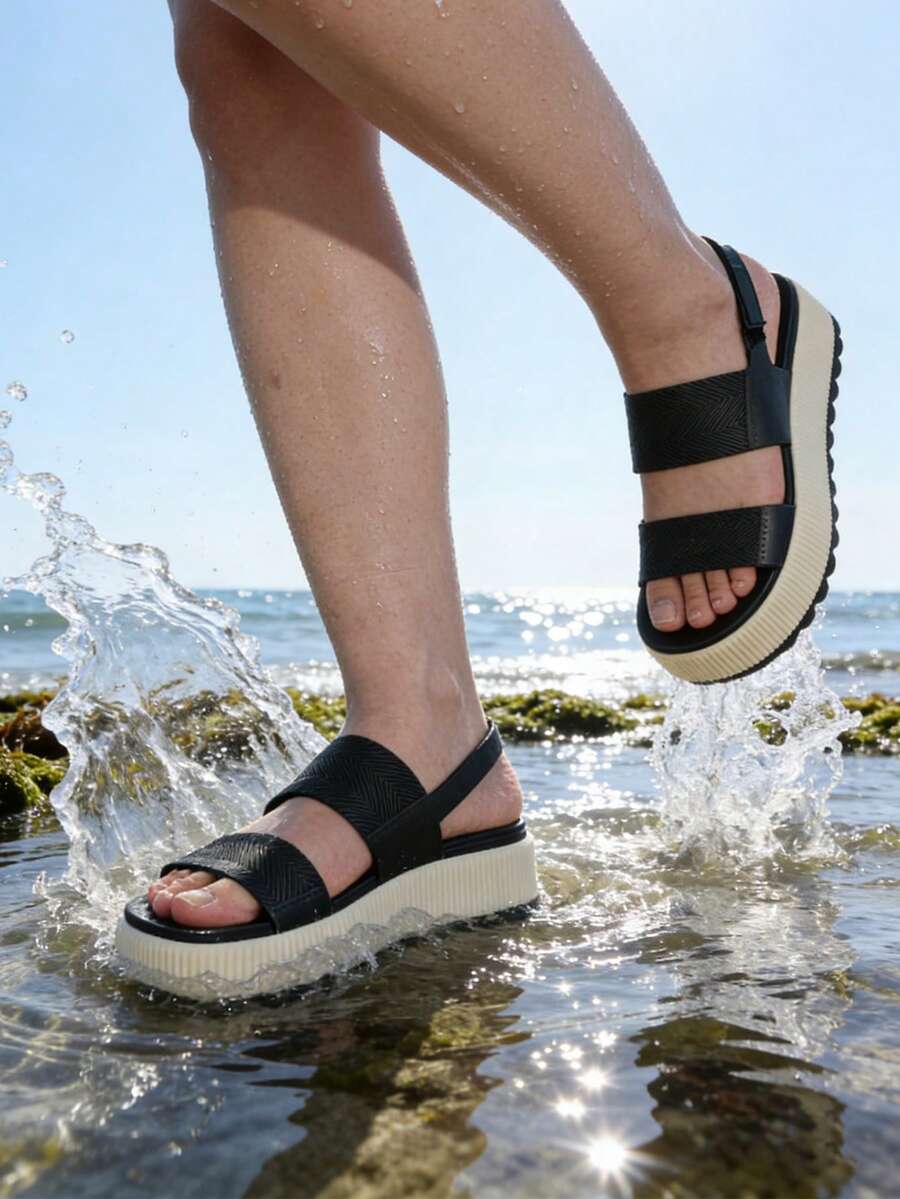 New Platform Water Sandals For Women Comfortable Chunky Wedge Open Toe Shoes Summer Walking Beach Vacation Waterproof Sandals - Black and White - View 1
