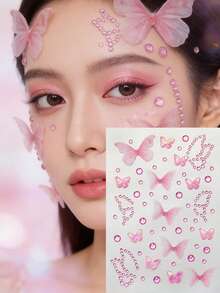 1pc Sparkling Colorful Butterfly Rhinestone Face Stickers 3D Pink/Purple Aurora Butterfly Design Gems For Party Eye Face Makeup Decoration,Concert Look,Face Gems - Multicolor - View 14