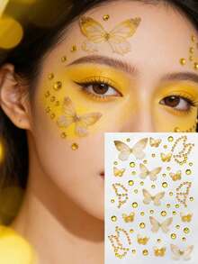 1pc Sparkling Colorful Butterfly Rhinestone Face Stickers 3D Pink/Purple Aurora Butterfly Design Gems For Party Eye Face Makeup Decoration,Concert Look,Face Gems - Multicolor - View 11