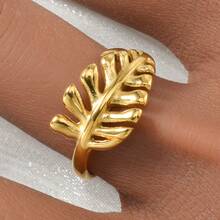 1pc Fashionable Retro 18k Gold-Plated Three-Dimensional Leaf Open Ring For Women Daily Party Gifts - Gold - View 2