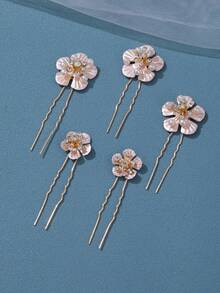 5pcs Women's Elegant Gold Flower Crystal Hair Clips Set, Wedding Party Hairstyle Accessories - Gold - View 3