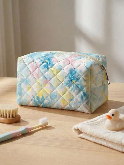 1pc Floral Print Toiletry Makeup Bag, Portable Cosmetic Organizer Pouch, Multi-Functional Storage Bag, Travel Wash Bag, For Small Items, Travel Storage Bag, For Home, Gift, Holiday And Festival, Multi-Purpose Use For Teenagers, School Makeup Bag, Back To School Supplies, Cosmetics And Toiletries Storage, School Supplies, Storage Bag, Room Essentials