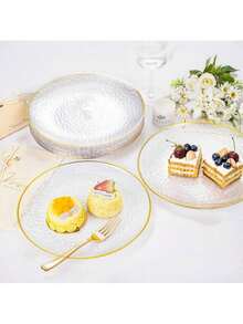 50pcs/Set Transparent Gold Rim Hammered Round Plates, 10.25 Inch Large Plate, 7.5 Inch Plate, Reusable And Easy To Clean Lovely Dinnerware, Suitable For Weddings, Birthday Parties, Family Gatherings, Outdoor Team Building, Schools, Back To School Events - View 6
