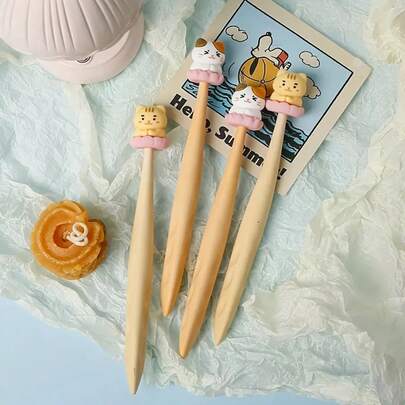 1 Set Of 1 Pc, Random Style Cute 3D Cat Shaped Erasers, Pen-Shaped Erasers