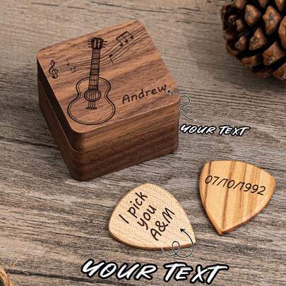 Bộ miếng gảy đàn guitar bằng gỗ khắc chữ theo yêu cầu - Miếng gảy đàn bằng gỗ khắc chữ cá nhân hóa kèm hộp đựng bằng gỗ, thích hợp làm quà tặng cho người chơi guitar và nhạc sĩ - Bộ quà tặng miếng gảy đàn guitar bằng gỗ khắc chữ theo yêu cầu kèm hộp đựng, tuyệt vời cho người chơi guitar và những người yêu âm nhạc - Bộ miếng gảy đàn guitar tự làm theo yêu cầu - Miếng gảy đàn bằng gỗ khắc chữ cá nhân hóa kèm hộp đựng, thích hợp làm phụ kiện guitar cho người chơi guitar.