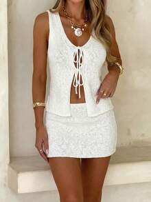 Women's Fashionable Sexy Vacation Wool Blend Cardigan And Mini Skirt 2 Pieces Set - White - View 11