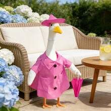 23-Inch Outdoor Garden Lawn Decoration, Spring/Summer Decor, Pink Raincoat Goose Sculpture Decoration Set - A - View 3