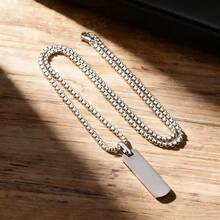 1件极简主义不锈钢3D长方形吊坠，男女通用设计，不褪色 - 鋼色 - 查看 9