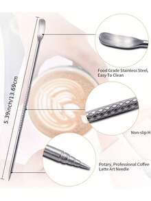 Caneta de Arte em Latte de Luxo, Caneta de Arte em Latte com Cabo de Pau-rosa, Ferramenta de Escultura de Arte em Latte, Caneta de Arte em Café de Aço Inoxidável com Cabo de Madeira, Ferramenta de Caneta de Arte em Latte para Cappuccino, Espresso, Decoração e Escultura de Café, Ferramenta Reutilizável de Decoração de Bebidas para Cafés, Casa, Escritório, Amantes de Café, Presente de Feriado, Suprimentos de Barista - Multicolorido - Visão 7