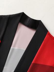 男士和服式印花开衫衬衫，可机洗，易于打理 - 彩色 - 查看 3