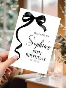 Custom Greeting Card (Includes Envelope), Personalized Black Bow Ribbon Design Greeting Card, Personalized Blessing Card With Customizable Name And Date, Party Theme Invitation, Suitable For Commemorative Celebration Occasions, Minimalist Elegant Style Invitation Card, Suitable For Halloween, Christmas, Valentine's Day, Birthday, Wedding, Baby Shower Party Invitations - Multicolor - View 6