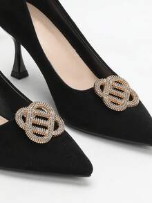 2 piezas Hebillas de zapato cuadradas de metal con diamante de imitación desmontables de moda minimalista - Dorado - Ver 3