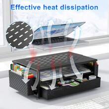 Gianotter - Soporte para monitor de computadora de escritorio con cajón y 2 portalápices accesorios de escritorio y organizador de escritorio para suministros de oficina negro - negro - Ver 5