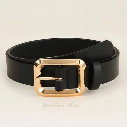 Square Metal Buckle Casual Design PU Leather Belt For Women, Suitable For Workplace, Halloween, Christmas