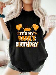 Camiseta a juego para el Día del Padre, celebración del cumpleaños de mi papá, para la familia, moda, holgada, informal, deportiva, de verano, cuello redondo, manga corta, tops para mujer - Negro - Ver 1