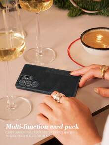 1pc Denim Material Anti-Drop Multifunctional Card Holder 2-In-1 Phone Case Suitable For Samsung Galaxy S20 Ultra/ Galaxy S21 Plus/ Galaxy S21 Ultra/Galaxy S22 Plus/Galaxy S23 S24 S25 Ultra/ - Black - View 6