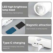 1 pieza Luz nocturna con sensor de movimiento, lámpara de pared magnética, luz LED recargable por USB, luz nocturna recargable, luz inalámbrica para escaleras, lámpara de pared de madera para interiores, luz para armario, luz para pasillo y escaleras, regalo del Día de la Madre - Blanco - Ver 8