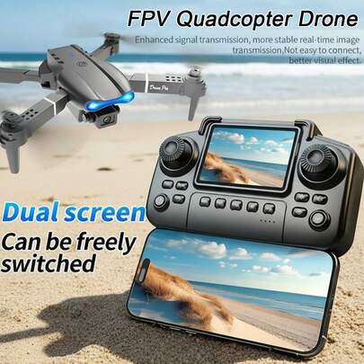 TOKQI Drone Quadricóptero E99 PRO 720P FPV com Tela de Controle Remoto e Câmeras Duplas - Giro de 360°, Retorno com Um Toque, Vídeo em Tempo Real WiFi, Manutenção de Altitude, Adequado para Iniciantes e Adultos, Design Dobrável (Ótimo Presente para Feriados)