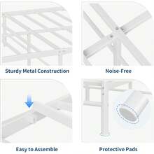 Marco de cama, marco de cama de plataforma metálica con cabezal y pie en forma de corazón de sudor, capacidad de carga de 600 lbs, espacio de almacenamiento bajo cama de 11,5', no se necesita muelle de caja - Blanco-Tamaño completo - Ver 4