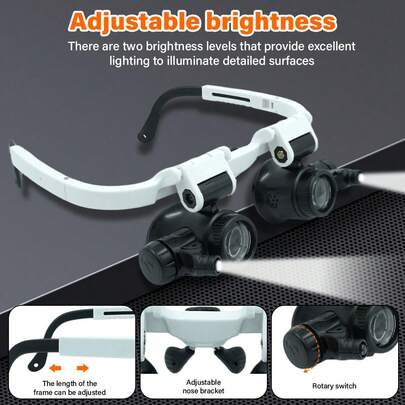 1pc Adjustable Headband Magnifier With LED Lights, 8X 15X 23X Magnifying Glass Loupe, Hands-Free Magnifier Glasses For Reading, Watch & Electronics Repair, Jewelry
