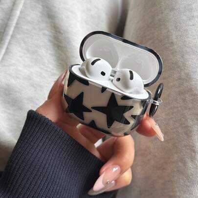 Minimalist Transparent Black Star Hanging Ring Earphone Case Suitable Compatible With Airpods Pro 2, Cute Apple 4 Minimalist 3 New 1/2 Generation Earphone Case Protector For Women