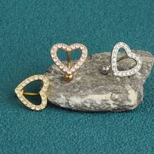 1个不锈钢空心心形锆石肚脐环 - 金黃色 - 查看 3