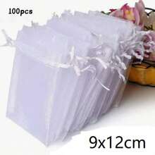 50/100pcs White Organza Drawstring Bags, Luxury Jewelry Gift Bags, Suitable For Party Favors, Candies, Fruits, Crafts, Ideal For Weddings, Bridal Showers, And Special Occasions, Small Gift Pouches - White - View 19