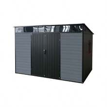 10x7ft Outdoor Resin Garden Shed With Floor And 1 Window Plastic Patio Outdoor Storage Shed With Lockable Door For Garden Tools Bicycles Trash Cans Grey+Black - 灰色+黑色+金屬+塑膠1 - 查看 9
