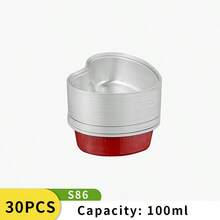 30个/包 一次性铝箔心形烘焙杯，金色/银色/红色可选，适用于烤箱和空气炸锅 - 彩色 - 查看 15