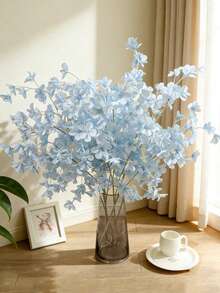 3/1pc Pale Blue Artificial Apple Blossom Branch - Artificial Cherry Blossom Decor, Realistic Floral Decoration, Suitable For Wedding, Engagement, Valentine's Day, Plastic Fake Flowers, Can Be Used For Home And Hotel Ceiling, Tabletop, Wedding Decor, Vase Filler - Multicolor - View 1