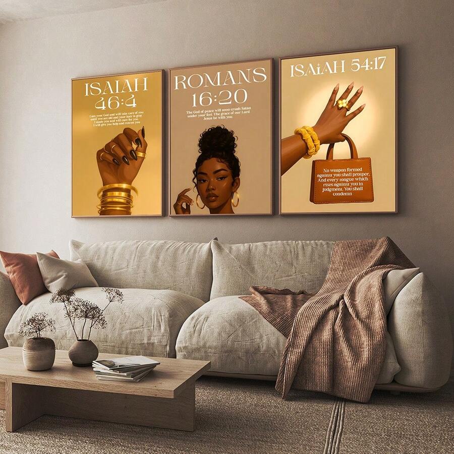 1/3pcs Bible Verse Wall Art Picture Inspirational Christian Prints Canvas Paintings Elegant Hand & Jewelry Posters Scripture Decor For Bedroom,Living Room Or Dorm Room Decor Gift For Her Unframed - Multicolor - View 1