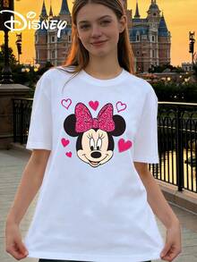 Disney Women's Casual Minnie Mouse Graphic Tee White Short Sleeve Round Neck Cotton T-Shirt Regular Fit Top - Blanc - Voir 1