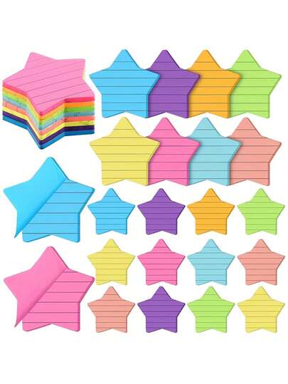 8pcs Star Shaped Lined Memo Pads, 8 Bright Color Self-Adhesive Sticky Notes, 30 Sheets/Pad, 8pcs Heart Shaped Colorful Sticky Notes, Reusable